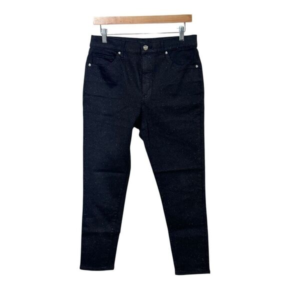 Express High Waisted Black Sparkle Skinny Jeans 10S - Picture 2 of 9